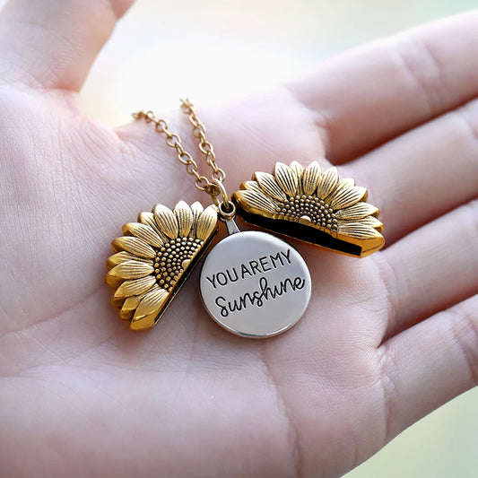 Sunflower Stainless Steel Open Locket Necklace