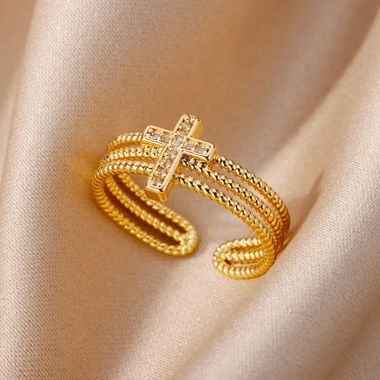 Zircon Cross Ring - Luxury Stainless Steel