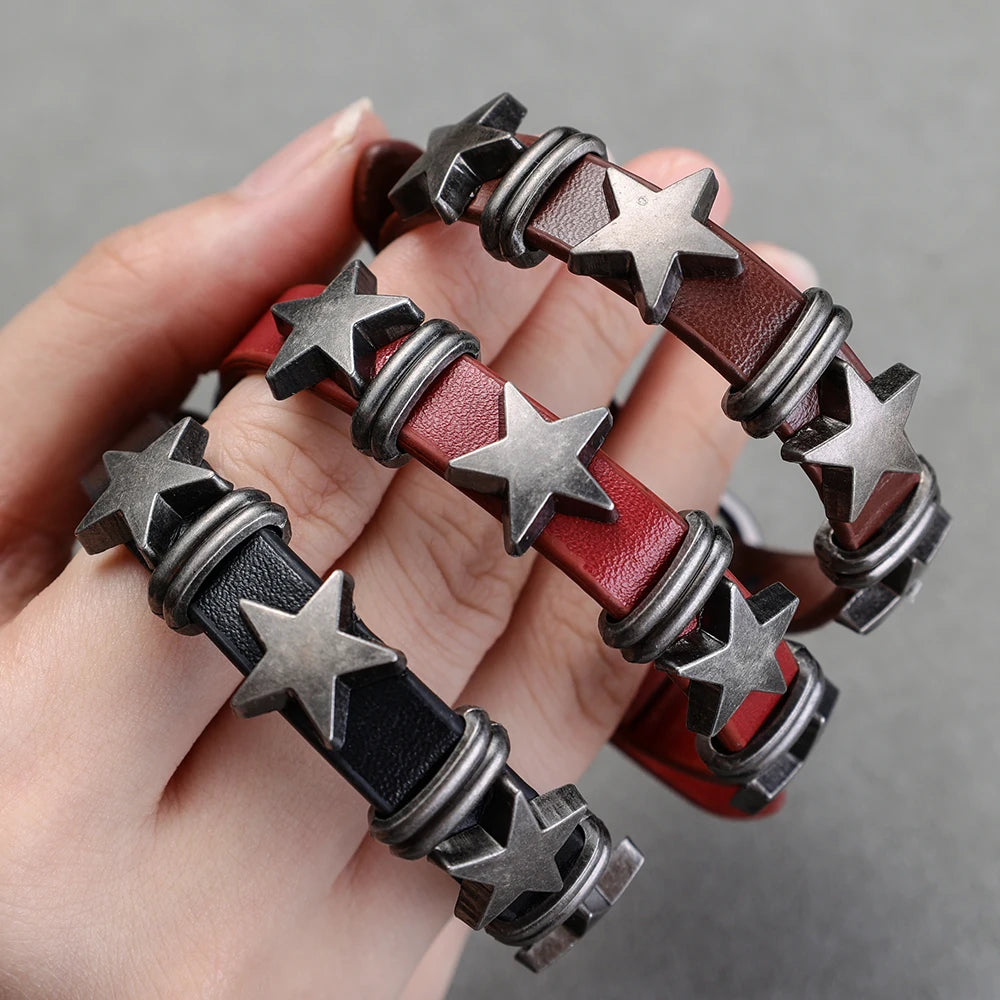 Vintage Gothic Star Punk Leather Bracelet