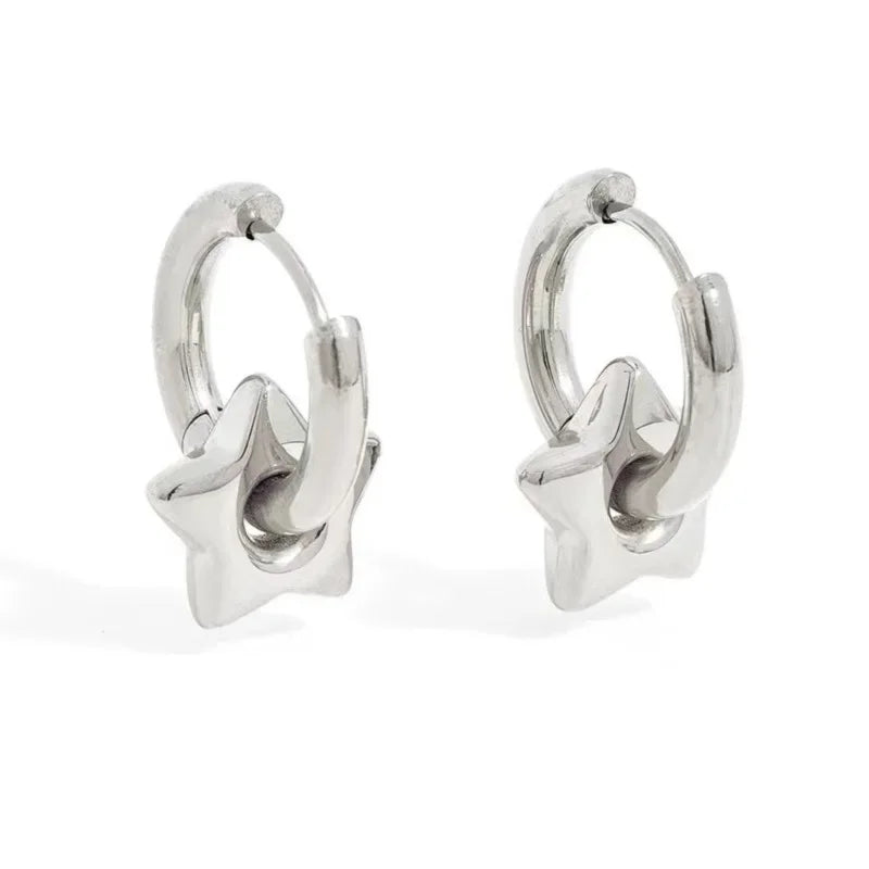 Tarnish Free Stainless Steel Y2K Chunky Star Hoops