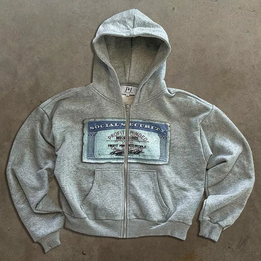 Vintage Social Security Zipper Hoodie